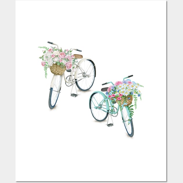 Vintage Bicycles with Flower Baskets Wall Art by susannefloe